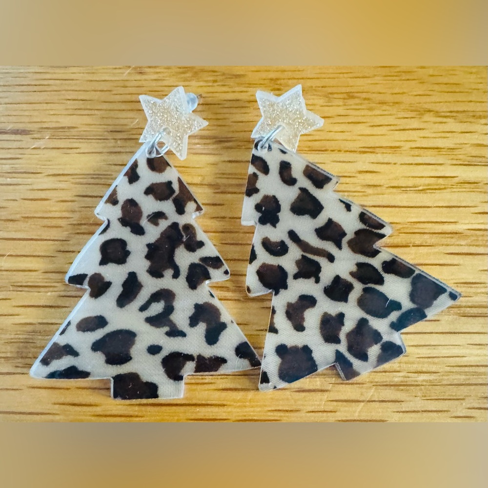 Leopard Pattern Holiday Tree Earrings